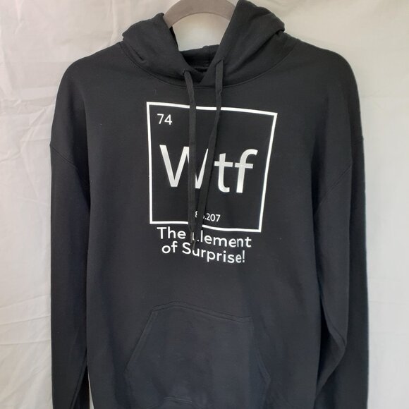 New Medium WTF The Surprise Element Black Pullover Hoodie - Picture 2 of 7